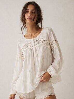 Ivory Lace Peasant Blouse NWT Romantic Boho Cottagecore Prairie Top
